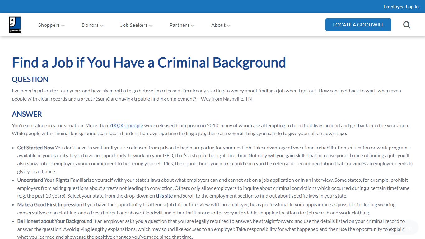 Find a Job if You Have a Criminal Background - Goodwill